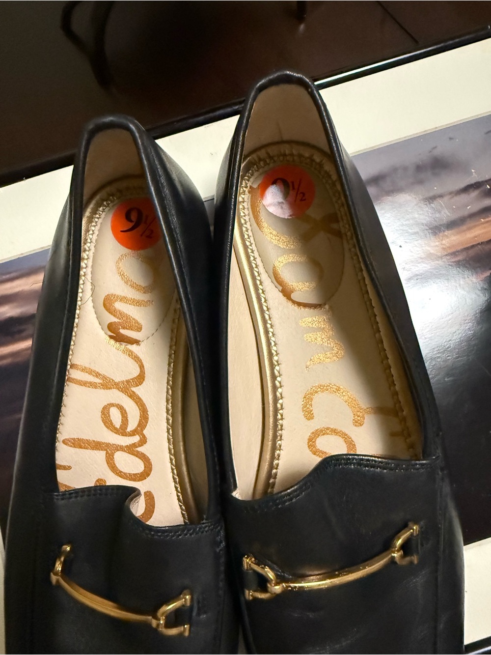 Sam Edelman Black Leather Espadrille-Style Loafers with Gold Accent - Picture 4 of 6